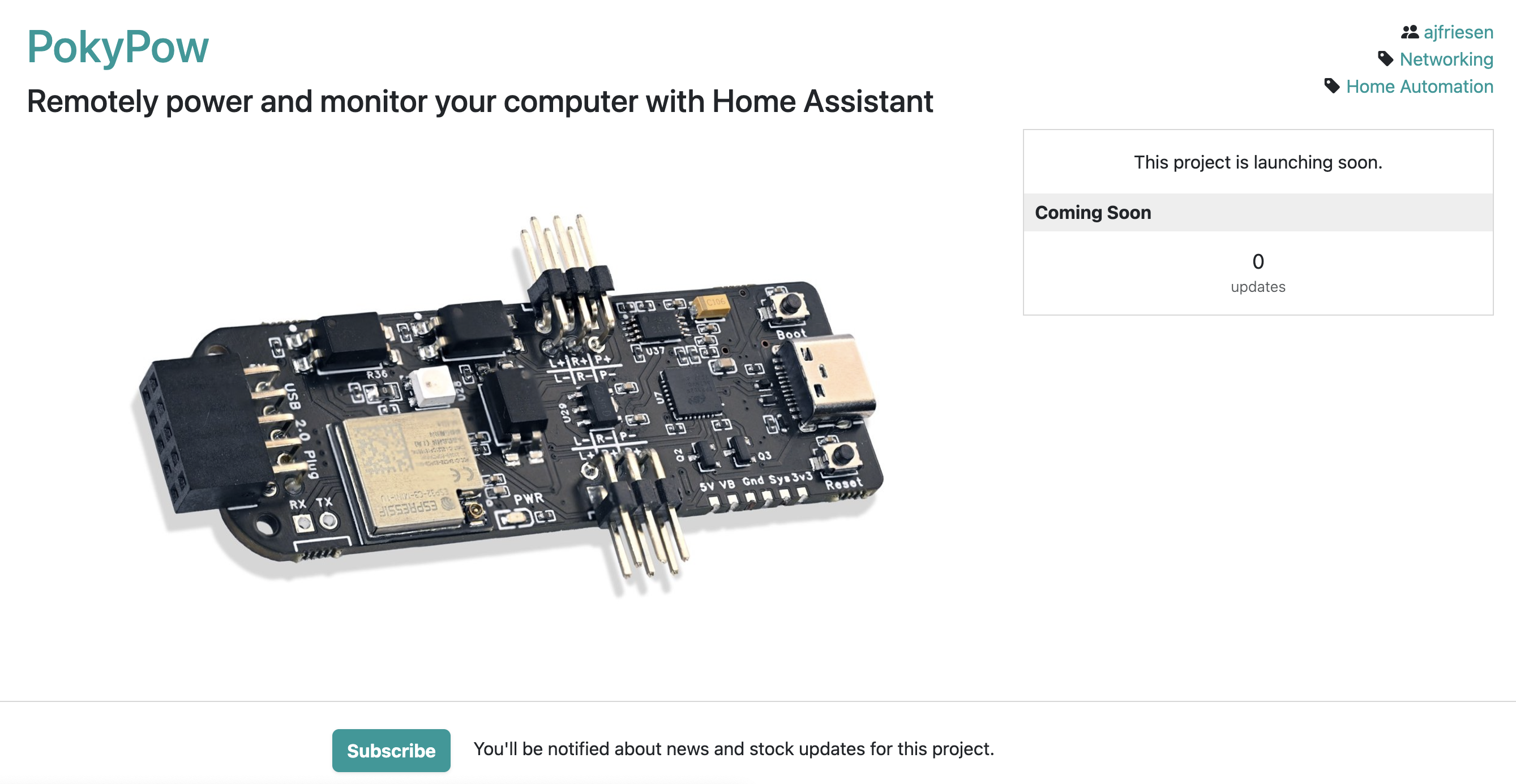 Screenshot of PokyPow Prelaunch Page at Crowd Supply