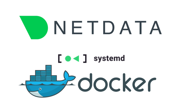 Netdata Logo, systemd Logo, Docker Logo